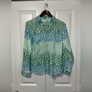 Charter Club Lightweight Button Down Designed Longsleeve Blouse S